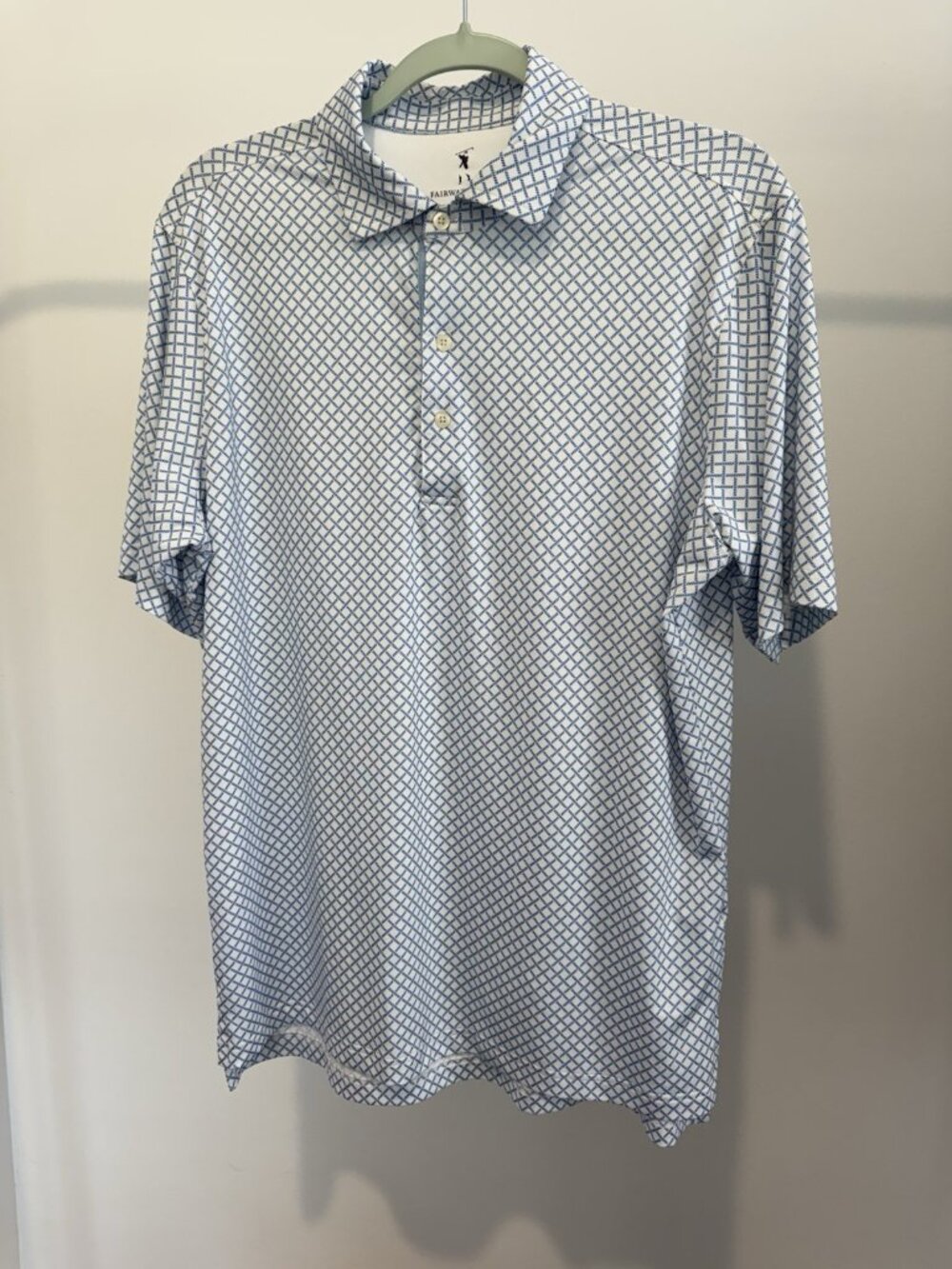 Fairway & Greene Golf Polo Men's Medium Blue Geometric Print Pima Cotton